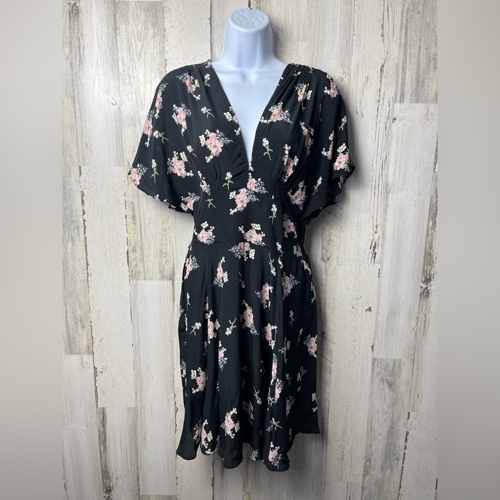 by TiMo Floral Black Mini Dress with Pink Accents size small